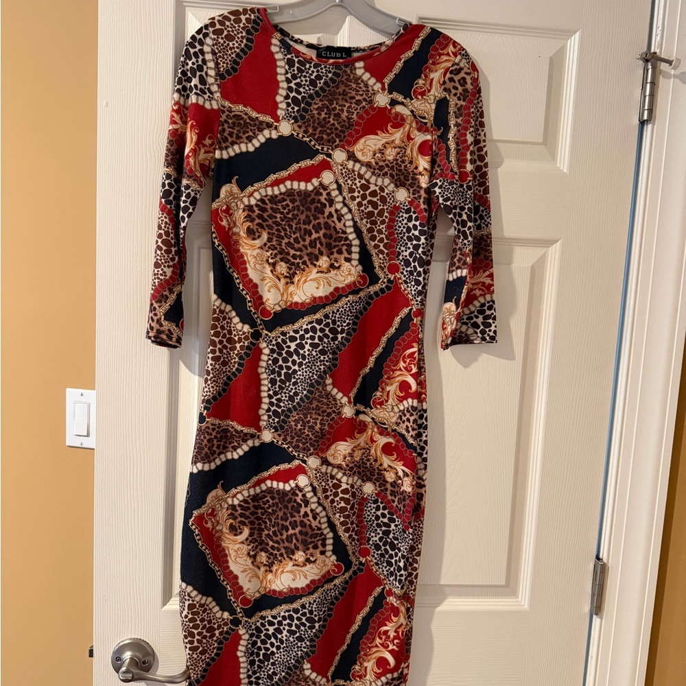 Club L London Red and Black Patterned Midi Dress